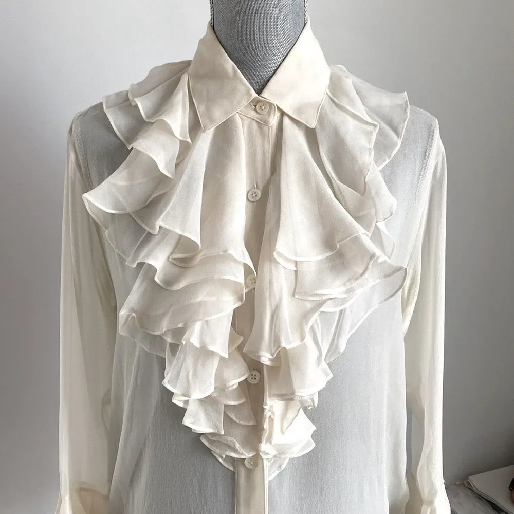 Classieques Nordstrom Silk Ruffled Long Sleeve Blouse sz XS Romantic Boho Chic - Picture 2 of 10